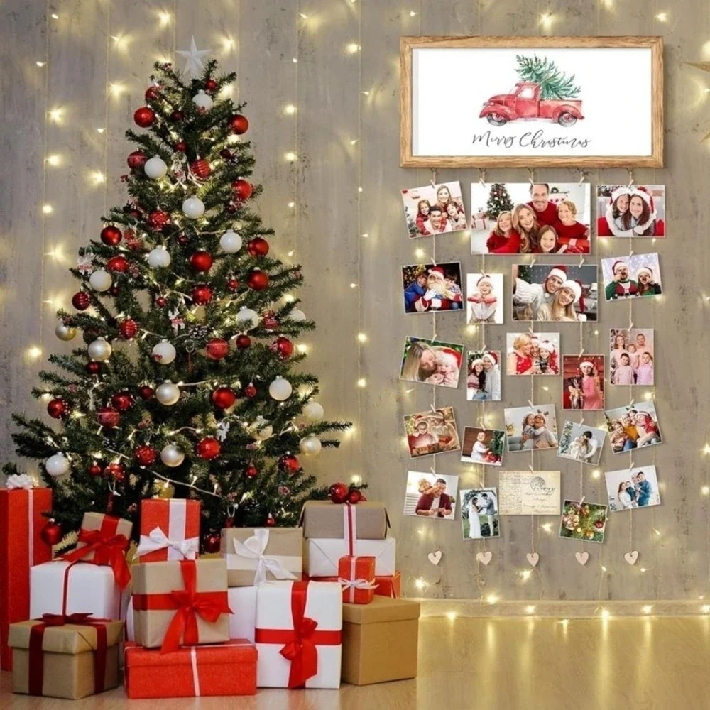 Rustic Wooden Hanging Photo Display Frame Interchangeable Seasonal Sayings 16x8